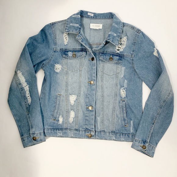 Cisono Denim Destressed Jean Jacket - Medium - Picture 10 of 12